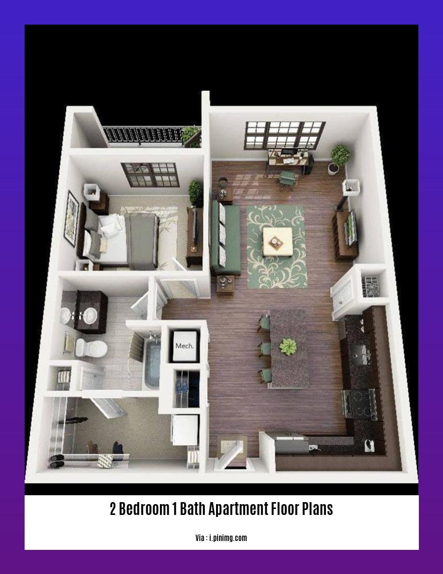 2 bedroom 1 bath apartment floor plans