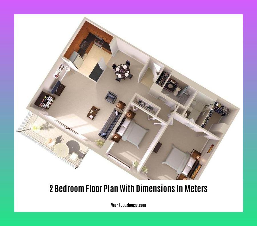2 bedroom floor plan with dimensions in meters