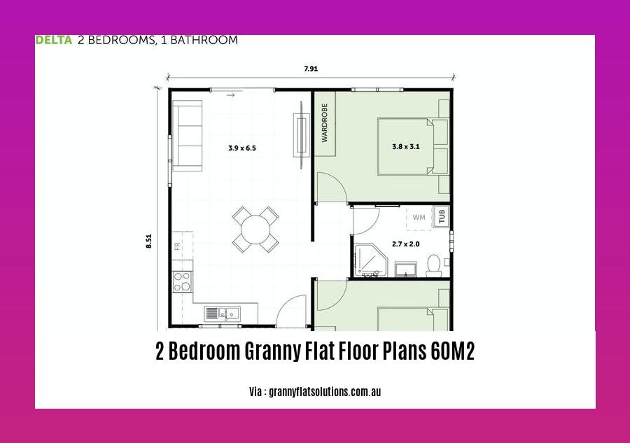 2 bedroom granny flat floor plans 60m2