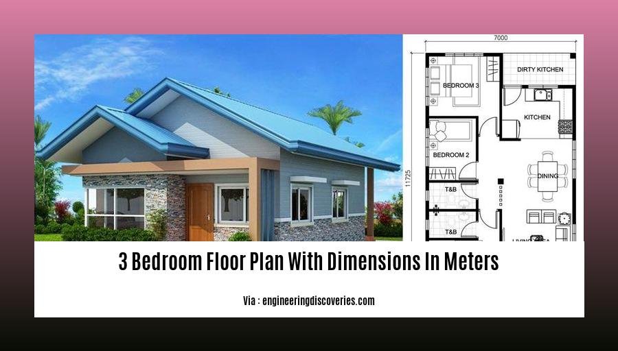 3 bedroom floor plan with dimensions in meters