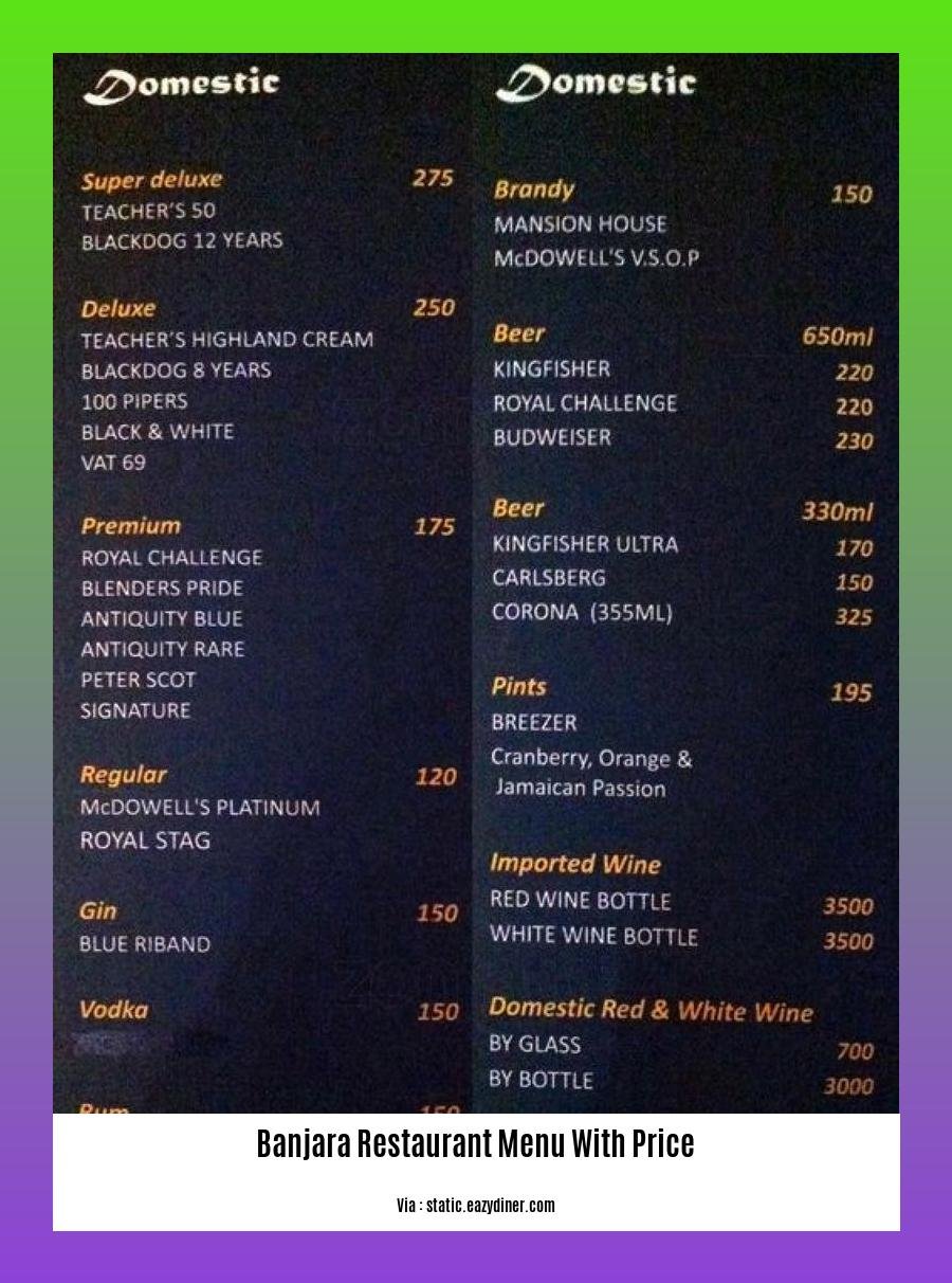 banjara restaurant menu with price