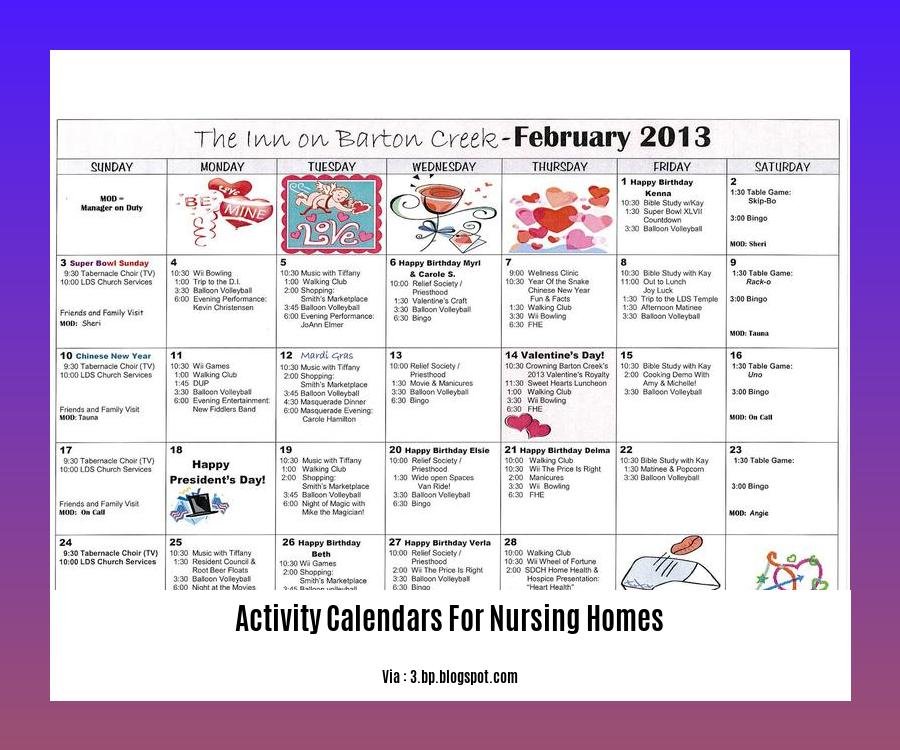 activity calendars for nursing homes