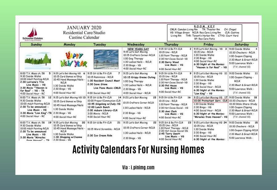 activity calendars for nursing homes