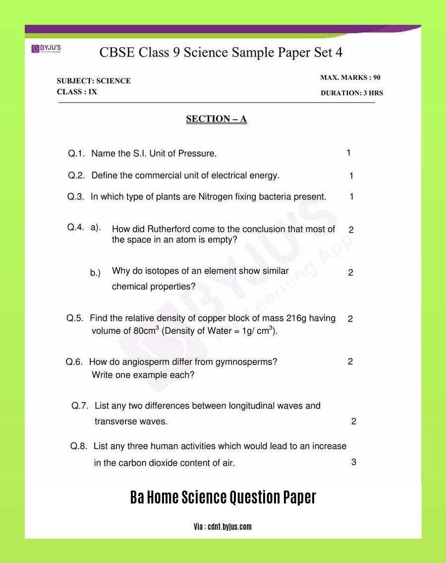 ba home science question paper
