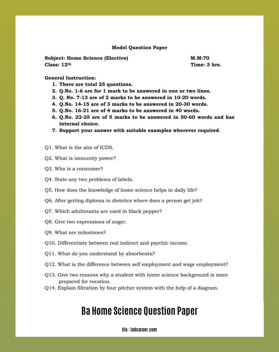 ba home science question paper