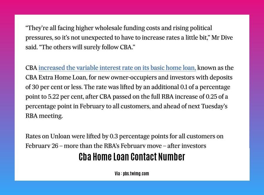 cba home loan contact number