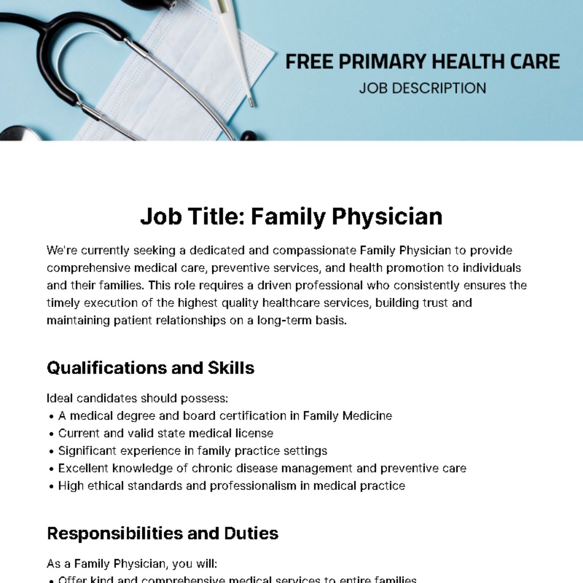 home health care job description