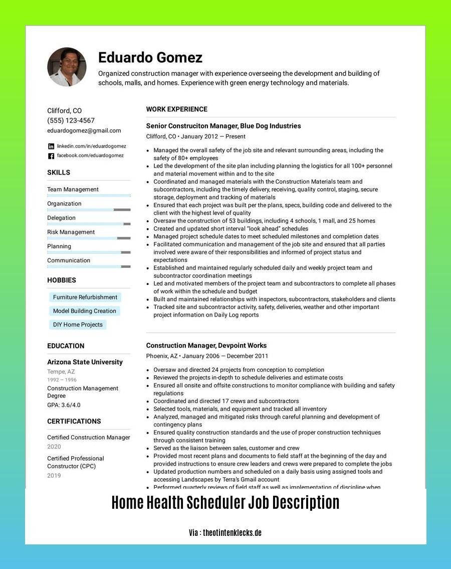 home health scheduler job description