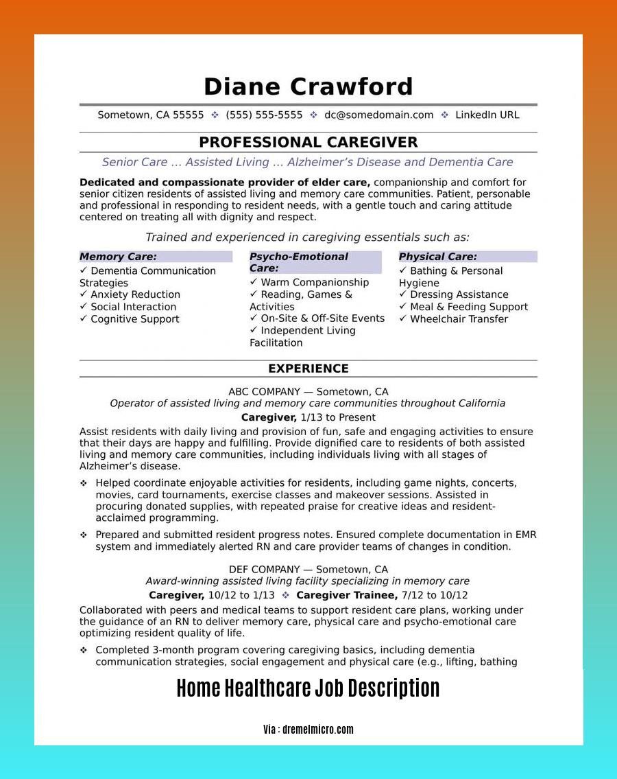 home healthcare job description