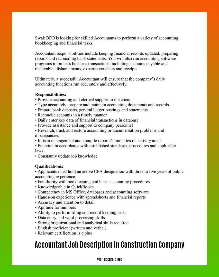 accountant job description in construction company