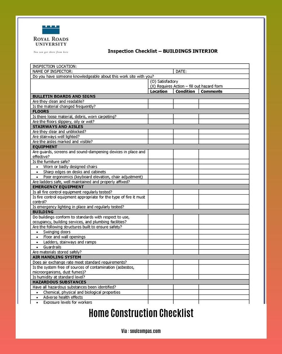 home construction checklist