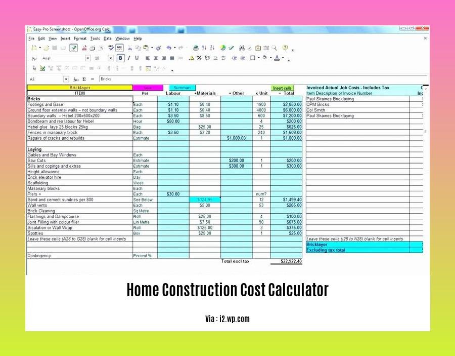 home construction cost calculator