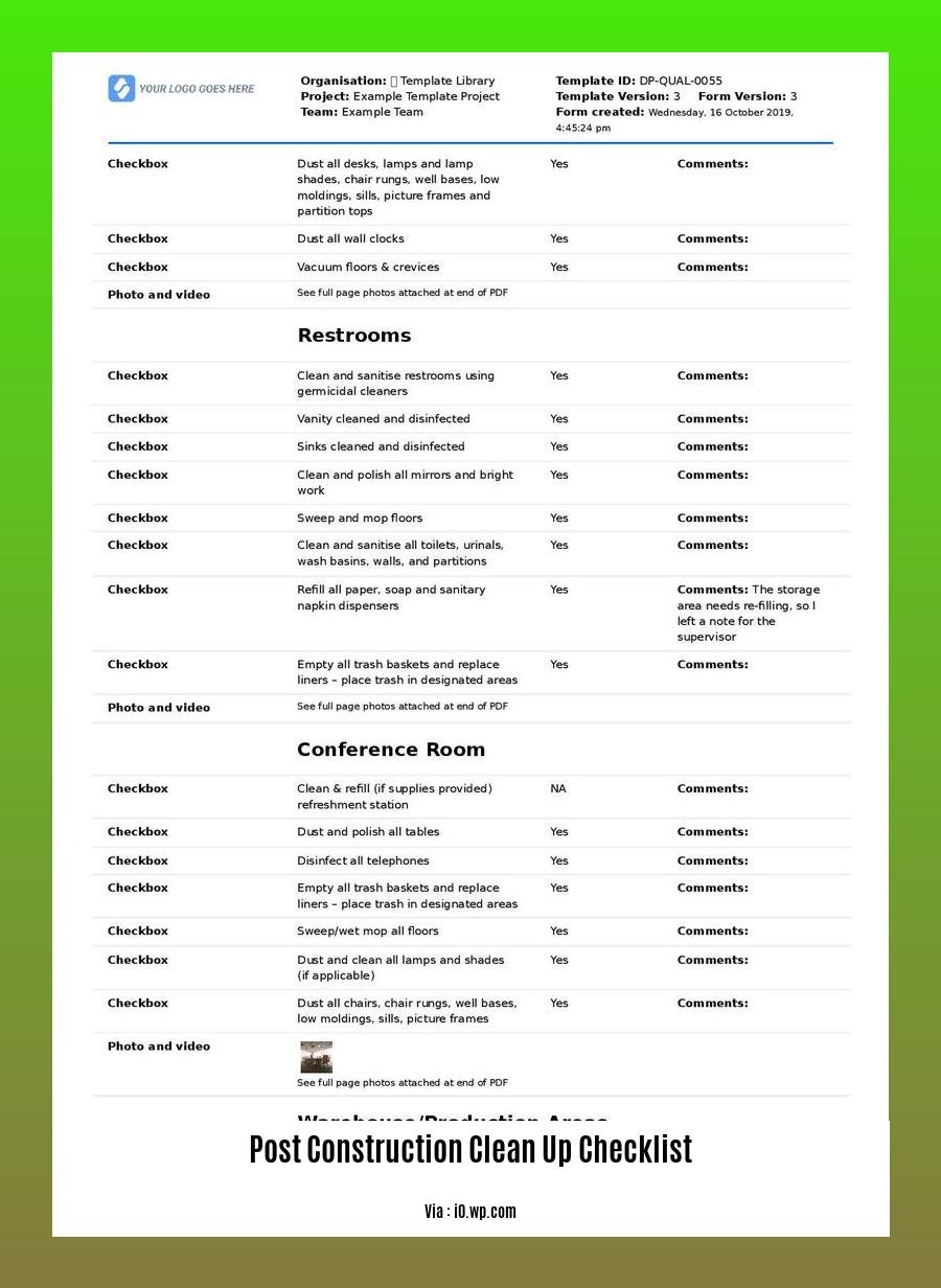 post construction clean up checklist