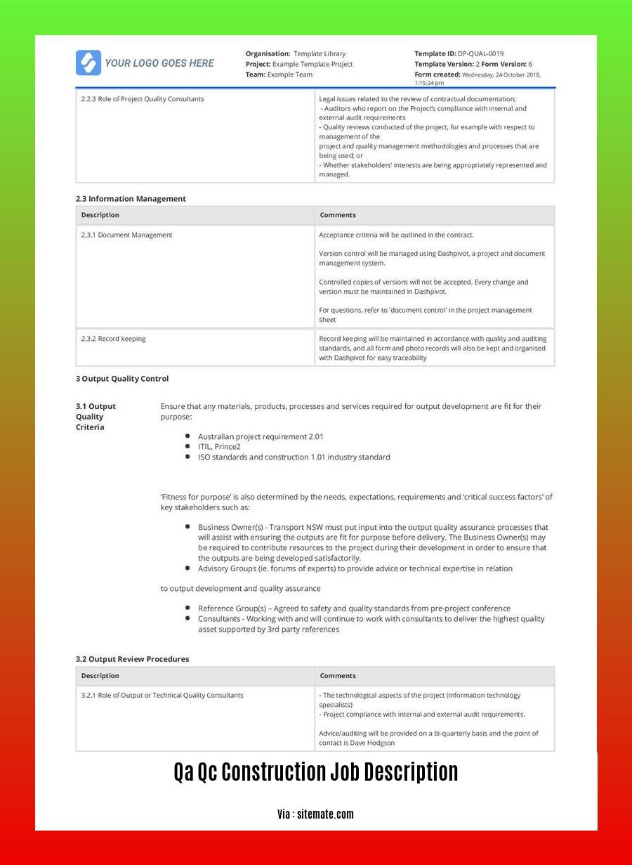 qa qc construction job description