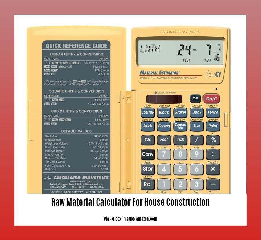 raw material calculator for house construction