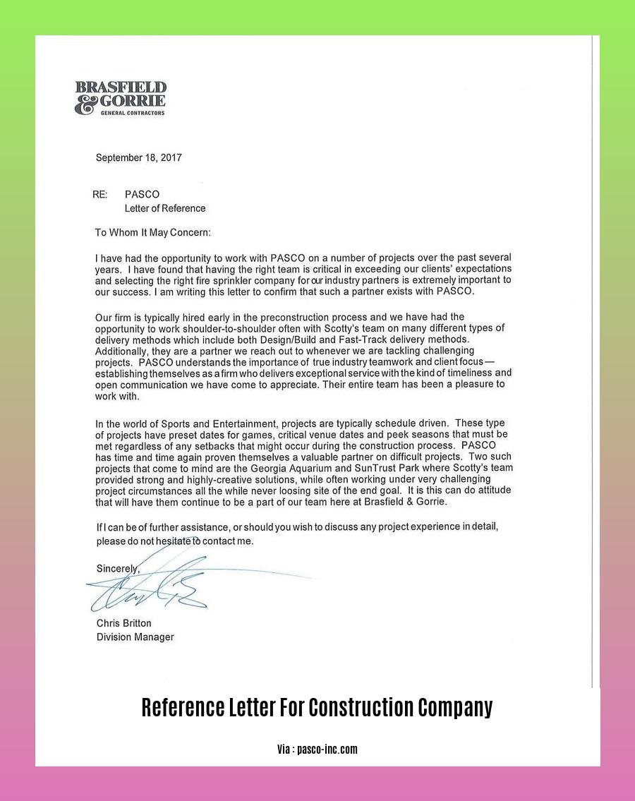 reference letter for construction company