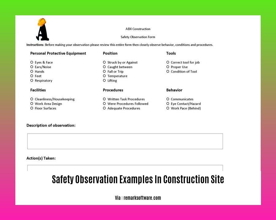 safety observation examples in construction site