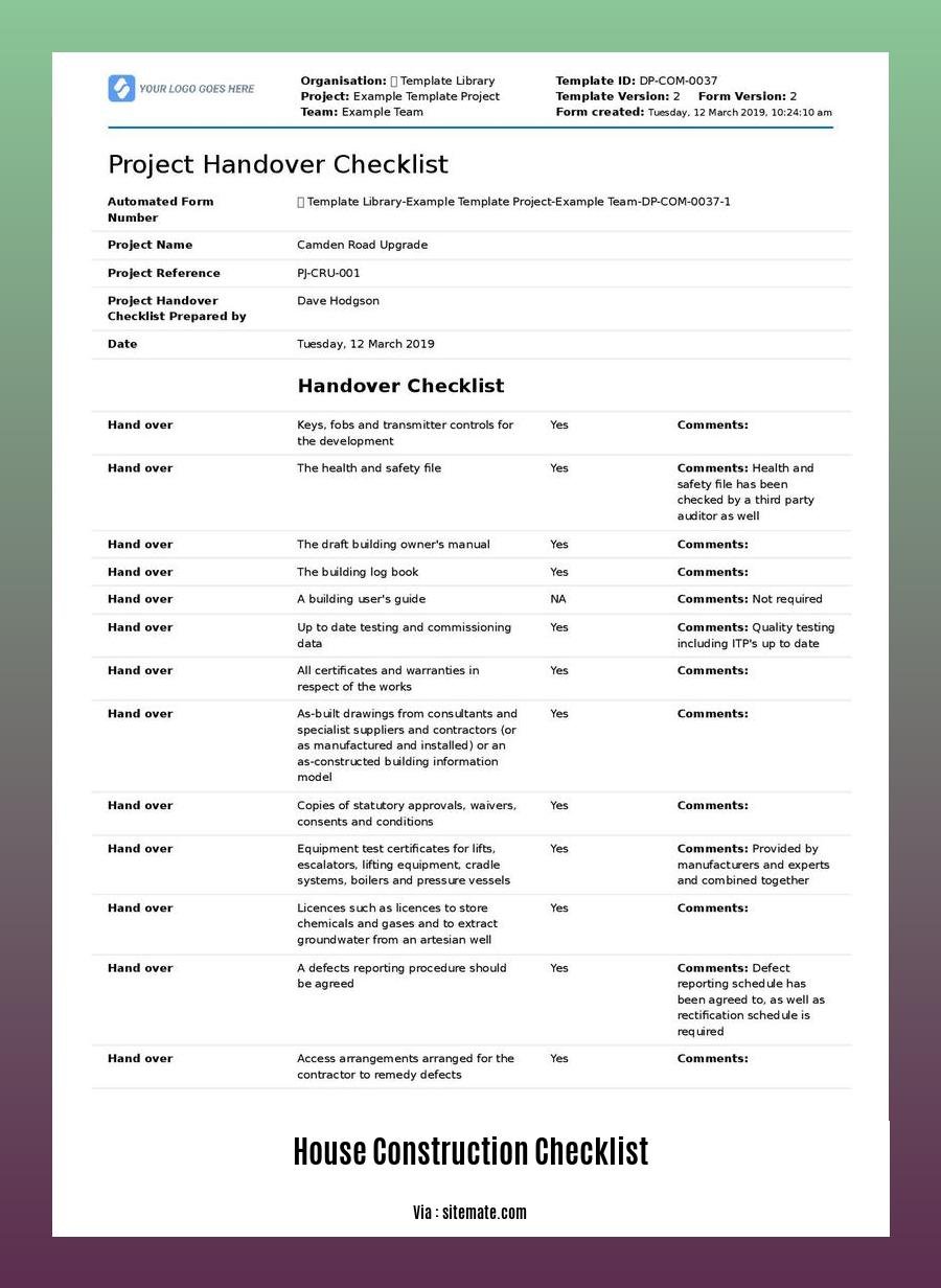 house construction checklist