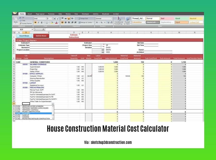 house construction material cost calculator