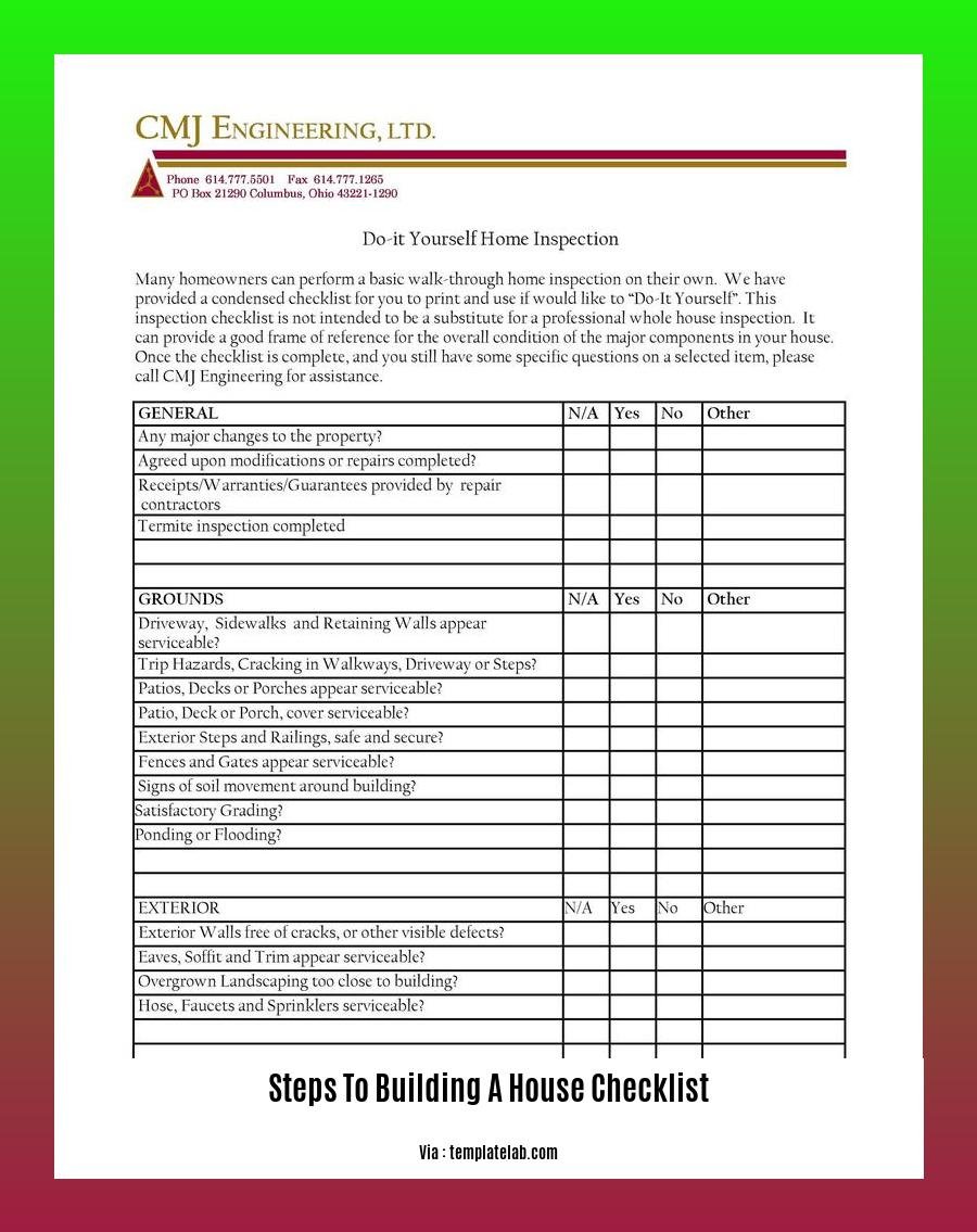 steps to building a house checklist