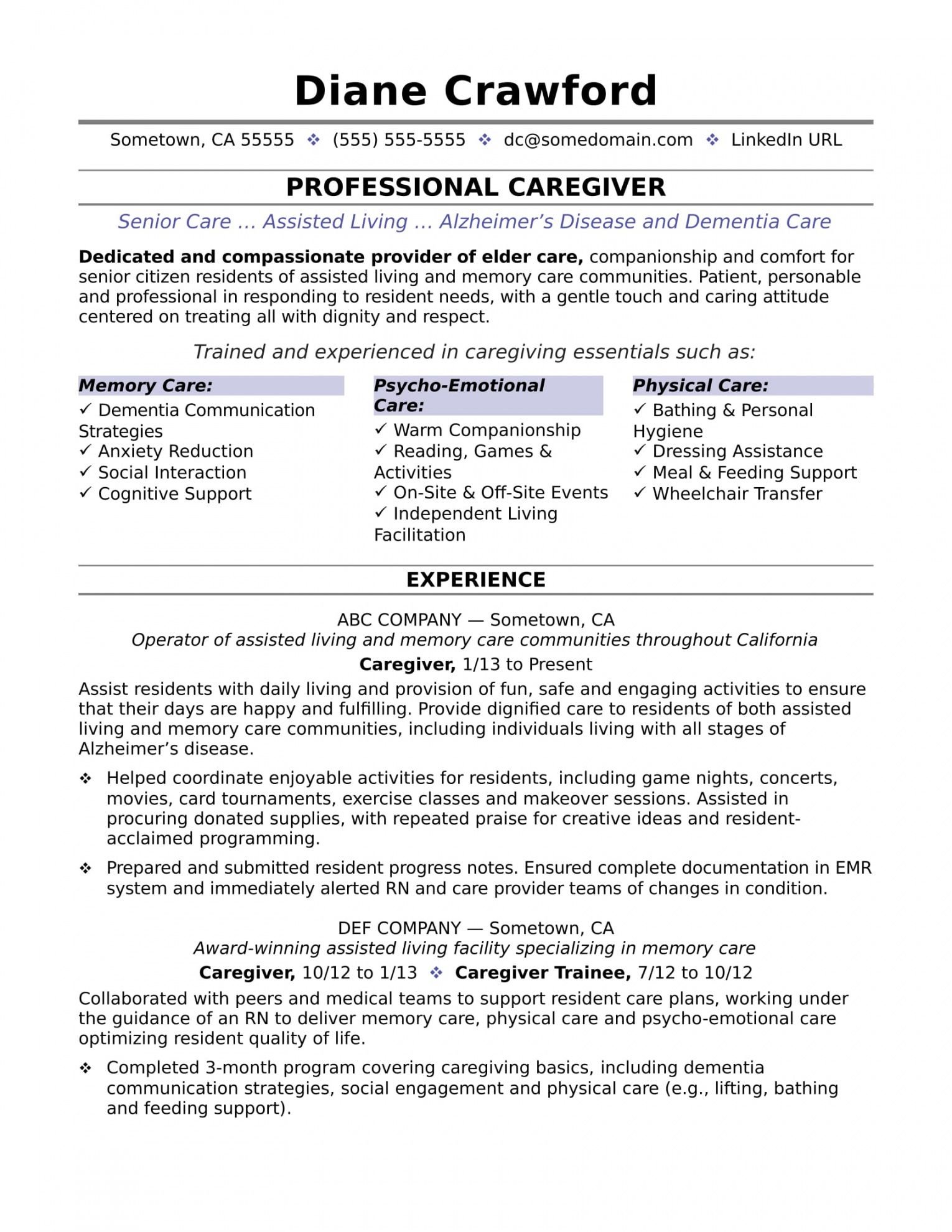home care job description