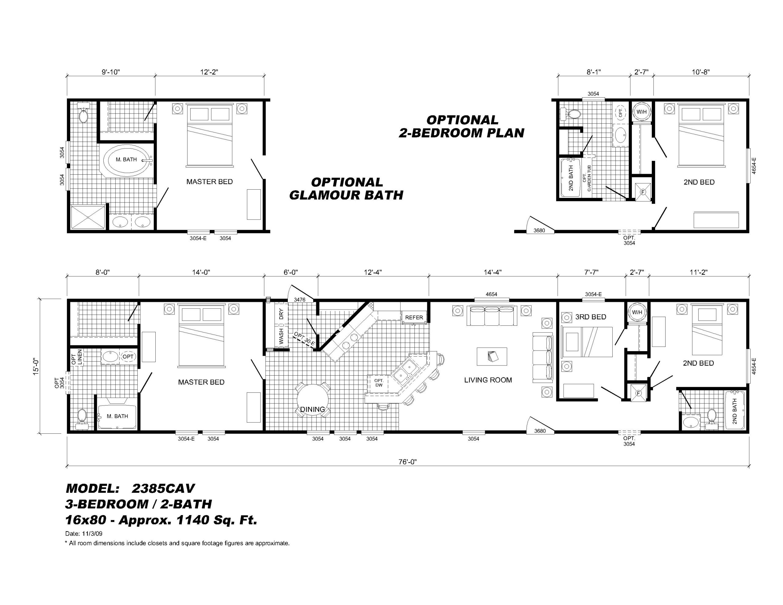 3 bedroom mobile home floor plan